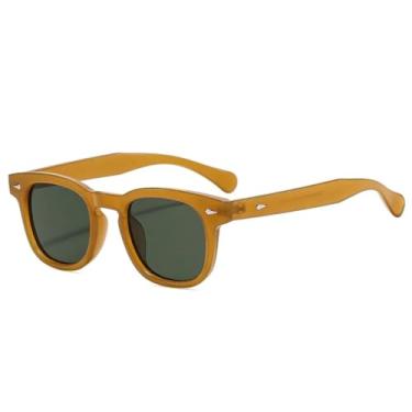 Imagem de VFDHN Óculos de sol femininos da moda com rebites, armação retrô com lentes transparentes UV400 (laranja, verde escuro)
