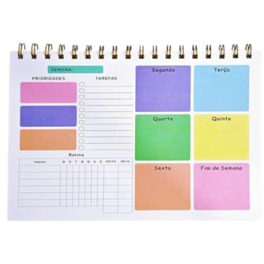 Imagem de Planner Semanal Colorido 50 Folhas com Espaço para Tarefas Prioridades e Hábitos 24x19 cm