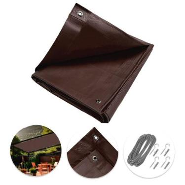 Imagem de Tela Lona Marrom 8x4 Metros Sombreamento Impermeável Shade Lux + Kit -