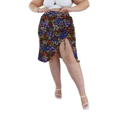 Imagem de Saia Midi Franzida Assimétrica Cintura Alta com Recorte na perna com f