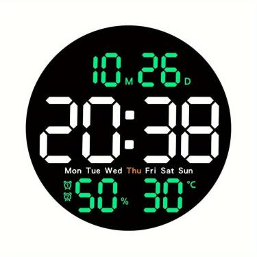 Imagem de Relógio de parede LED redondo de 10 polegadas com controle remoto, escurecimento automático