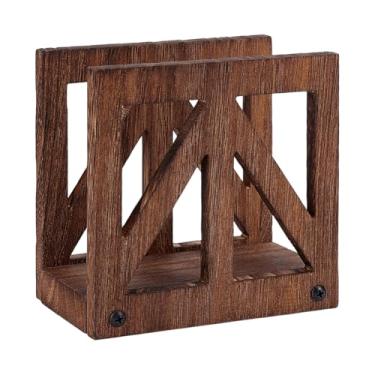Imagem de arricraft Porta-guardanapos de madeira para mesa, dispensador de guardanapos rústico modernos suportes de guardanapos de madeira para decoração de bancadas de jantar de cozinha (14 cm x 9 cm x 14 cm)