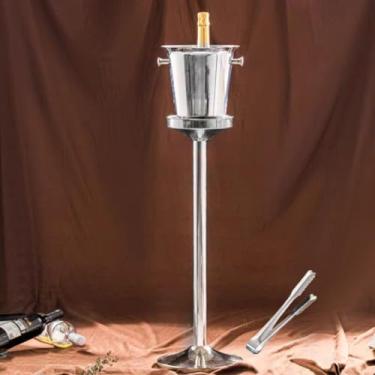 Imagem de Balde de gelo de aço inoxidável bicamada preservação do calor isolamento frio bonito KTV champanhe vinho tinto cerveja gelo bloco de gelo balde comercial (prateado, alça prateada e A)