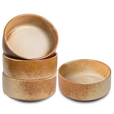 Imagem de Conjunto de 4 tigelas de cerâmica, 12 cm, amarelo retrô, conjunto de tigelas pequenas, tigelas de cor vintage, tigela de 293 ml para sobremesa, molho, acompanhamentos, sorvete, frutas, arroz