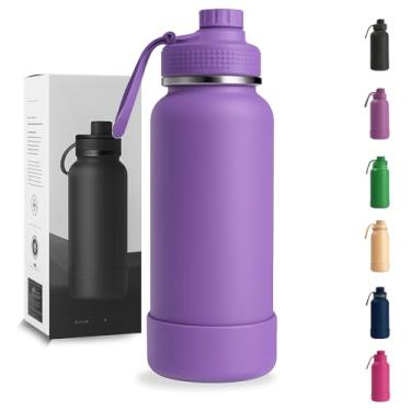 Imagem de Garrafa Térmica 1000ML - Duplamente Isolada, Aço Inox 304, Base Emborrachada Anti Derrapante, Mantém Bebidas Quentes por 12 Horas e Geladas por 24 Horas (Roxo Wide)