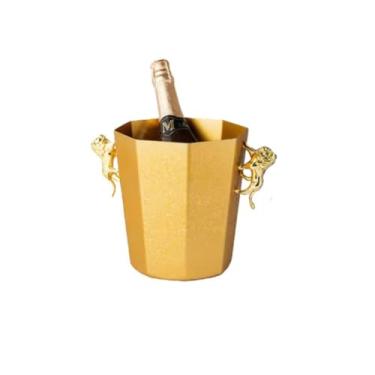 Imagem de Balde de gelo de aço inoxidável bicamada preservação do calor isolamento frio bonito KTV champanhe vinho tinto cerveja gelo bloco de gelo balde comercial (dourado)
