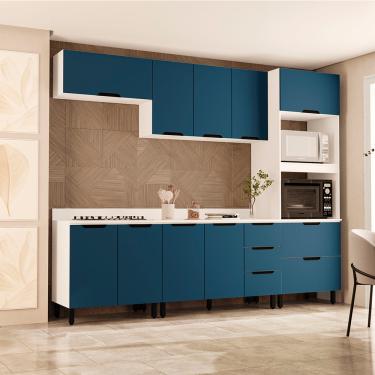 Imagem de Cozinha Modulada 5 Peças com Tampo Maeena Politorno - Branco com Azul
