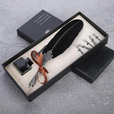 Imagem de Conjunto de pena em estilo europeu-americano retrô com caneta liga garrafa tinta aço inoxidável e caixa para escrever amigos professores família