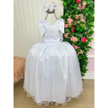 Imagem de Vestido Longo Branco com Peito Rendado para Crianças - Marie, Branco, 