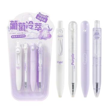 Imagem de lopet 4 canetas de tinta de gel torcidas retráteis ponta ST de 0,5 mm tinta preta refil perfumado de uva, escrita suave, secagem rápida, estudantes, escola, escritório, artigos de papelaria para