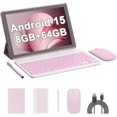 Imagem de tablet Android 14 de 10 polegadas, tablets 2 em 1 com teclado/rato/capa / lápis ótico, 8 GB de RAM + 64 GB ROM/1 TB expandir tablet, processador de quatro núcleos de 1,8 GHz, ecrã táctil HD de