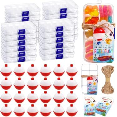 Imagem de Conjunto de 24 caixas de doces de pesca para lembrancinhas de festa de aniversário com 24 bobinas de pesca, 24 cartões de agradecimento para fazer meu carretel de festa divertido, tema de pesca,