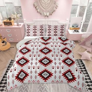 Imagem de jejeloiu Conjunto de edredom infantil boêmio para todas as estações, com 1 fronha, microfibra asteca, roupa de cama solteiro tribal para decoração de quarto, edredom respirável, macio e leve