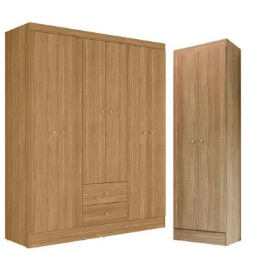 Imagem de Guarda Roupa Casal Versa 6 Portas Com Armário Multiuso Aura Freijó Fosco - Kits Paraná