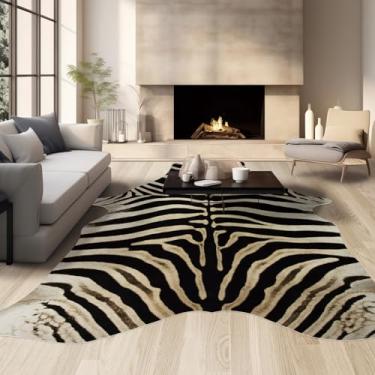 Imagem de Guyi Rare Tapete zebra tapete de couro sintético grandes tapetes estéticos para quarto sala de estar sala de jantar tapete de couro animal (tapete zebra amarelo, xxxl (10 x 8 pés))