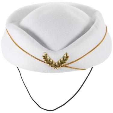 Imagem de Ipetboom Chapéu de aeromoça de avião para mulheres, bege, ajuste confortável para cosplay e apresentações de palco, acessório de fantasia de comissária de bordo