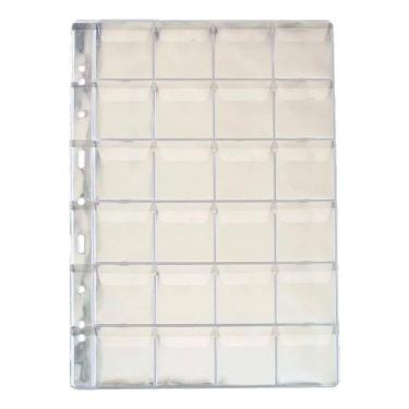 Imagem de 10 Folha Plastico Moedas 24 Divisões Furo Universal Com Aba