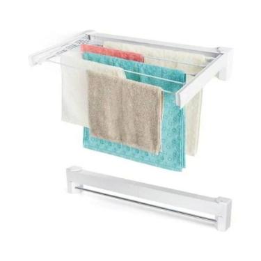 Imagem de Varal Retrátil Branco Dobrável 5 Varetas 70cm X 37cm 5 Kilos