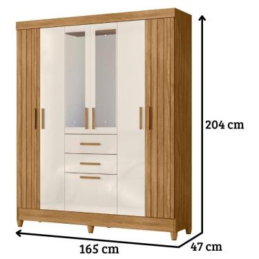 Imagem de Guarda Roupa Solteiro Malta Com Espelho 7 Portas Freijó Off White Moval