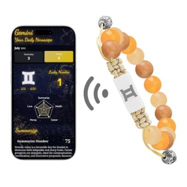 Imagem de Omniorna Pulseira NFC do zodíaco de Áries com horóscopo diário em tempo real - joia personalizada do mês de nascimento da astrologia, design de nó ajustável para todos os 12 signos do zodíaco