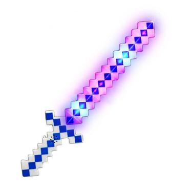 Imagem de Brinquedo Espada Pixel 58Cm Diamante Com Som E Luz À Pilha - Azul