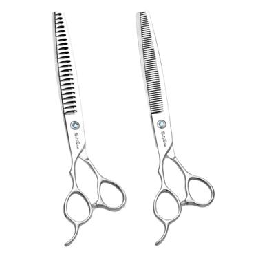 Imagem de Mão esquerda 7,5 polegadas profissional de diluição Chunker cão tesoura de cuidado,JP440C aço animal de estimação tesoura para cães gatos,23 50 dentes