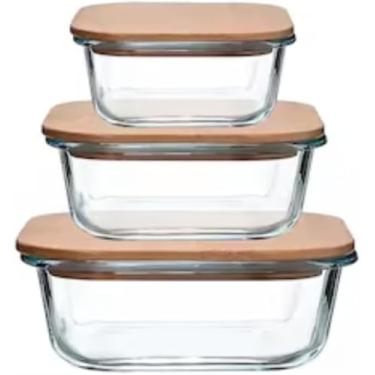 Imagem de Conjunto de Potes de Vidro com Tampa de Bambu, 3 Peças, Herméticos, Recipientes para Armazenamento de Alimentos, 320ml/500ml/800ml, Transparente