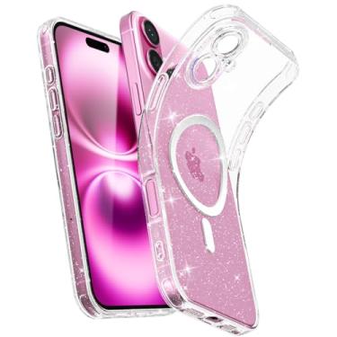 Imagem de Svanove Capa macia e transparente com glitter para iPhone 16 Plus, capa magnética brilhante, compatível com Magsafe, ultrafina, transparente, cintilante, segura, de borracha TPU não amarelada, capa