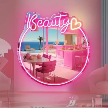 Imagem de Espelho de beleza placa neon para decoração de parede espelho Y2K luz neon alimentada por USB sinais de luz LED para quarto de menina decoração de salão de beleza casamento festa de aniversário