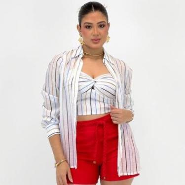 Imagem de Conjunto Innocence Listrado Camisa Manga Longa + Cropped Feminino-Feminino