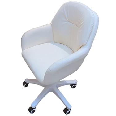 Imagem de Cadeira ergonômica para escritório em casa, cadeira de mesa giratória de couro PU com encosto alto com rodas e base, cadeira de mesa para quarto/penteadeira