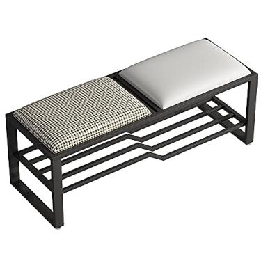 Imagem de Rack de armazenamento de sapatos com almofada de assento, banco de armário de sapatos para corredor, quarto, banco de armazenamento de sapatos 80 x 35 x 45 cm (cor: branco)