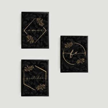 Imagem de Kit 3 Quadros Fé, Amor E Gratidão 45X34Cm Com Vidro Preta - Quadros On