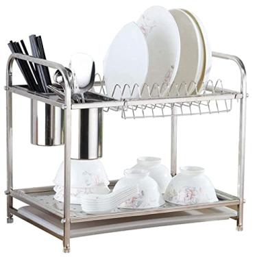 Imagem de BSNANCA Escorredor de pratos - escorredor de pratos de aço inoxidável com suporte de tábua de corte, camadas, suporte de talheres, instalação de grande capacidade zhuang94