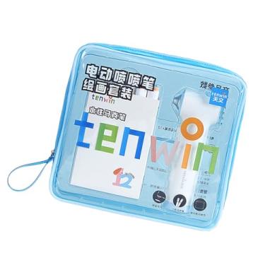 Imagem de HUANGGG Conjunto de canetas pulverizadoras de tinta elétrica com 12 marcadores coloridos e 3 estênceis de desenho para pintura artística de estudantes