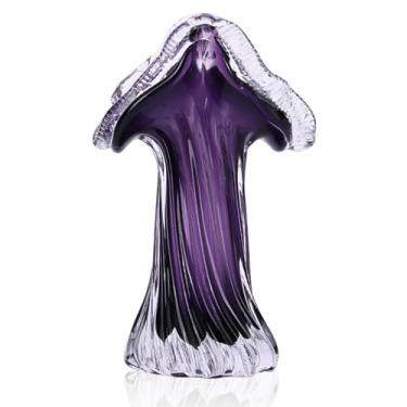 Imagem de Vaso de vidro soprado à mão, vaso de vidro roxo exclusivo, vaso decorativo de estilo de arte moderna, adequado para salas de estar em casa, centros de mesa de jantar, escritórios, estantes, mesas de