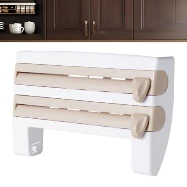 Imagem de Dispensador de embrulho com cortador - Cortador de alumínio - Organizador de de reutilizável para embalagem de cozinha, lanche, despensa, embrulho de carne, parede, restaurante