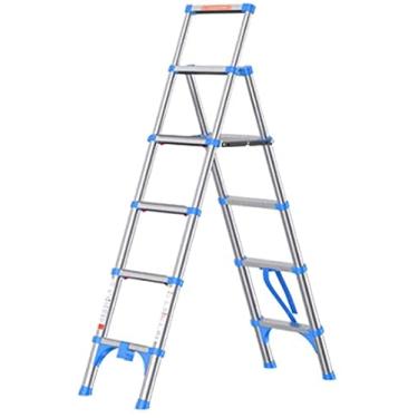 Imagem de OKUOKA Escadas, escada telescópica de liga de alumínio dobrável espinha de peixe escada de extensão para uso interno e externo/azul/5 degraus