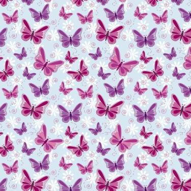 Imagem de Papel De Parede Azul Claro Com Borboletas Vermelhas E Lilas - LRP