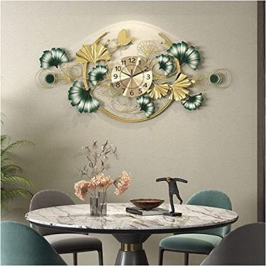 Imagem de Relógio de parede arte simples relógio de parede padrão folha de ginkgo relógios de parede silenciosos, relógio de parede grande arte de metal 3D, relógio de parede silencioso sem tique-taque moderno