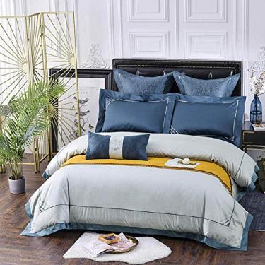 Imagem de Conjunto de cama de algodão de grampo longo bordado, roupa de cama, cama, bordas brancas, fronha, cor 2, tamanho Queen, 4 peças (cor 3, tamanho Queen, 4 peças)