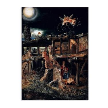Imagem de Pôster de parede Albrecht Altdorfer O Nascimento de Cristo Impressão em tela Giclee Albrecht Altdorfer Decoração de parede para sala de estar quarto banheiro decoração de casa 42 x 30 cm (17 x 12