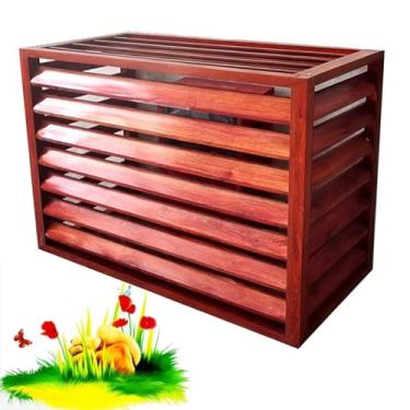 Imagem de Capa de alumínio para ar condicionado com moldura com persianas, tela de privacidade externa e suporte decorativo para flores, antifurto, à prova de intempéries e (110 x 80 x 60 cm) (madeira 100 x 70