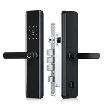 Imagem de Fechadura de porta inteligente com impressão digital bloqueio de aplicativo inteligente desbloqueio de segurança fechadura inteligente fechadura eletrônica biométrica (cor: 6068redondo) (6068ganchos)