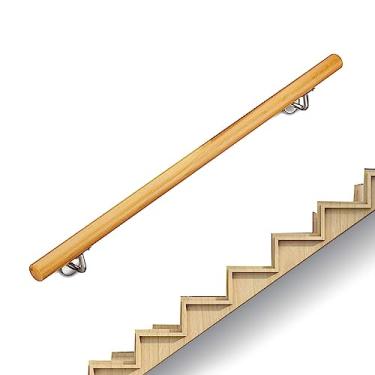 Imagem de Corrimãos de escada antiderrapantes de madeira maciça de madeira natural, uso doméstico contra a parede, grades internas do sótão para idosos, hastes de suporte de corredor (tamanho: 1,8 m)