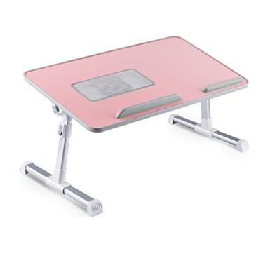 Imagem de Suporte ajustável para laptop, mesa de cama, ventilador de resfriamento USB/descanso de mão macio/bandeja de cama portátil com perna dobrável, mesa de jantar, trabalho e escrita (rosa 59,9 cm)