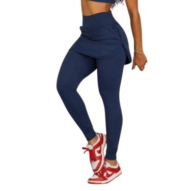 Imagem de Legging Blackout Vih Triny Com Saia e Bolso Moda Fitness Cintura Alta Marinho-Feminino