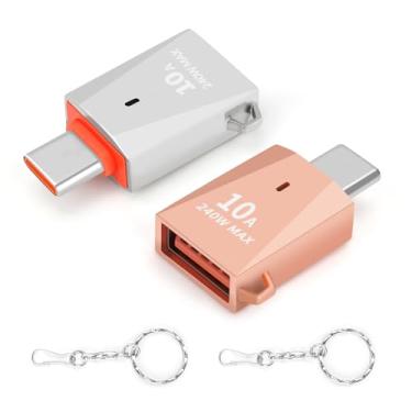 Imagem de Adaptador USB C para USB 3.0 OTG (2 peças), adaptador USB-C macho para USB fêmea estrutura de liga de zinco suporta carregamento de até 10 A e transferência de dados USB 3.0 (ouro rosa/prata)