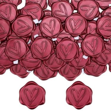 Imagem de Yoption Adesivos de lacre de cera de coração, pacote com 100 selos de envelope autoadesivos bordô para festa de casamento, aniversário, convites de Natal