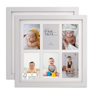 Imagem de Pacote com 2 porta-retratos com colagem de 35,5 x 35,5 cm, serve para seis fotos de 10 x 6 ou use como uma moldura de 35,5 x 35,5 cm - Coleção Memoria - Molduras de colagem para exibição de parede